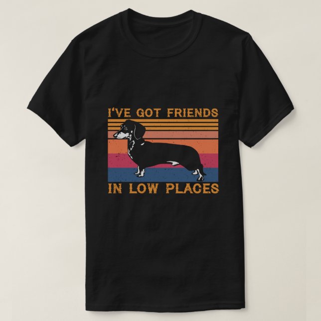 RD Dachshund I’ve Got Friends In Low Places Wiener T-Shirt (Design Front)