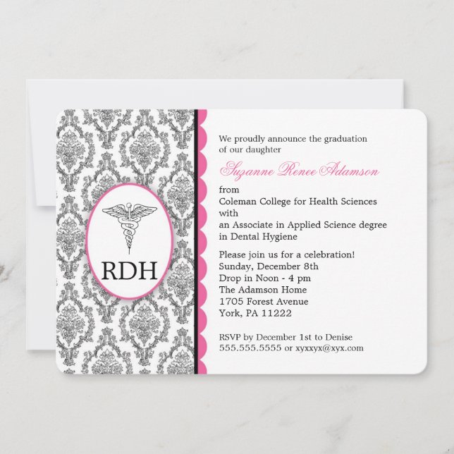 RDH Graduation Dental Hygienist Hygiene damask Invitation (Front)