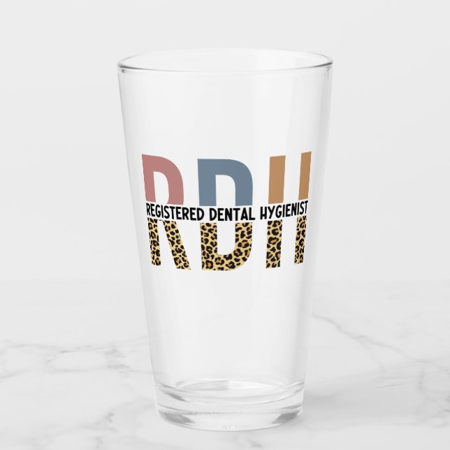 RDH Registered Dental Hygienist Leopard Typography Glass (Front)