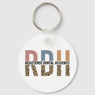 RDH Registered Dental Hygienist Leopard Typography Key Ring