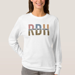 RDH Registered Dental Hygienist Leopard Typography T-Shirt