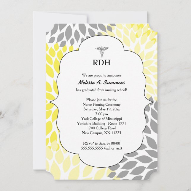 RDH RN BSN graduation ceremony invites yellow grey (Front)