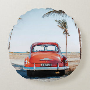 Re beetle beside coconut trees round cushion