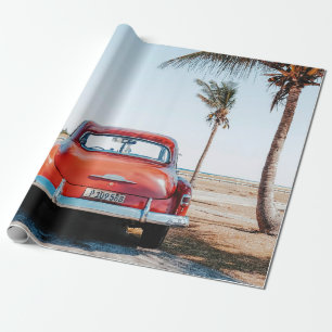 Re beetle beside coconut trees wrapping paper