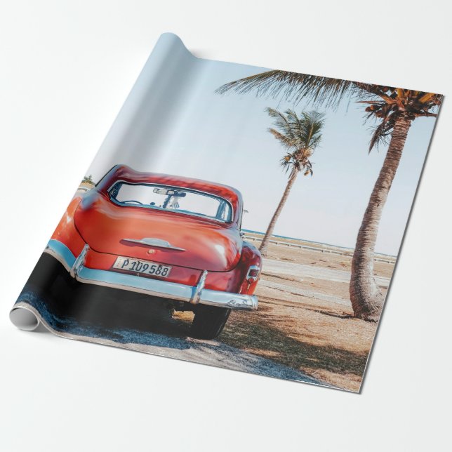 Re beetle beside coconut trees wrapping paper (Unrolled)