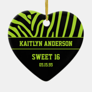 RE-DO Zebra Print and Lime Green Sweet 16 Keepsake Ceramic Tree Decoration