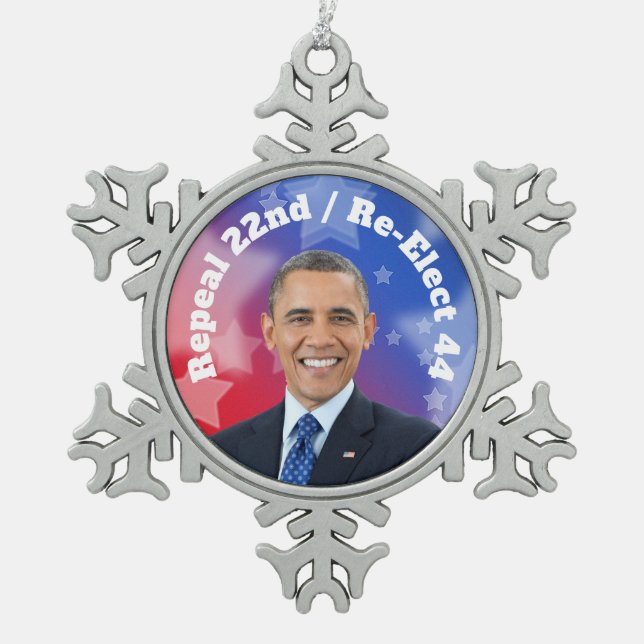 Re-Elect President Obama Snowflake Pewter Christmas Ornament (Front)