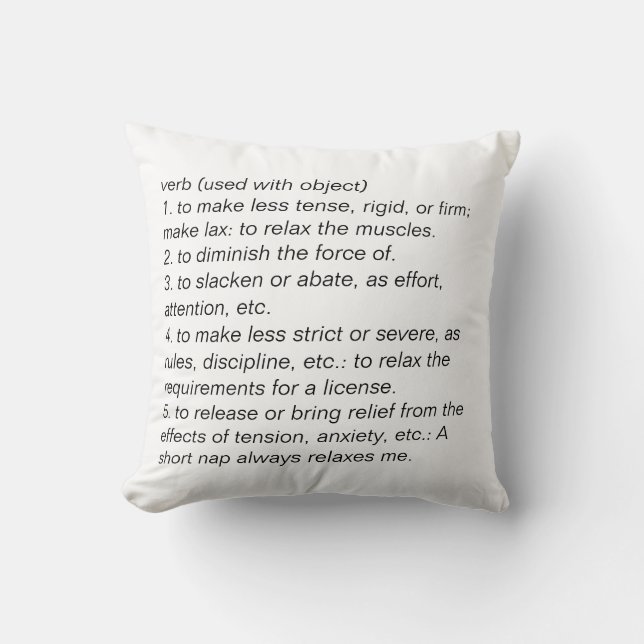 Re-lax word definition Black White Pillow (Front)