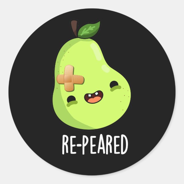 Re-peared Funny Fruit Pear Pun Dark BG Classic Round Sticker (Front)