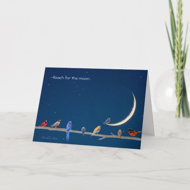 -Reach for the moon: HappyBird Day Card (Front)