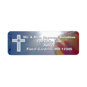 Reach for the Sky BAPTISM WITH CROSS Return Address Label