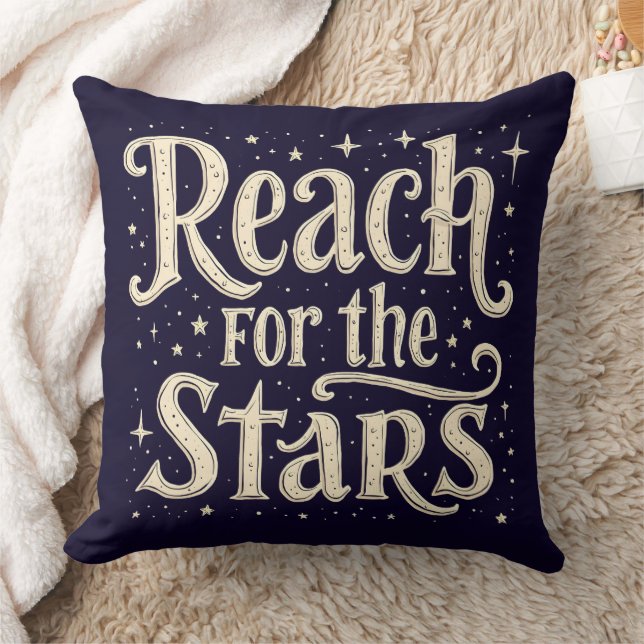 Reach for the Stars Celestial Typography Art Cushion (Blanket)