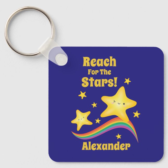 Reach For The Stars Cute Motivational Quote Name Key Ring (Front)