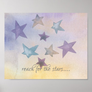 reach for the stars pastel color watercolor design poster