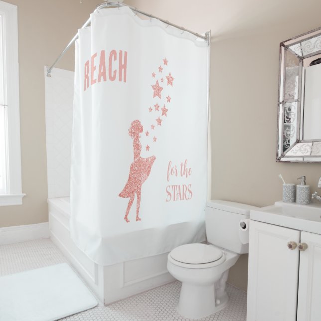 Reach for the Stars Pink Glitter Girl Shower Curtain (In Situ)
