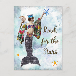 Reach for the stars postcard notecard mermaid