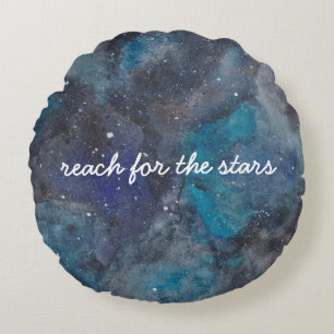 Reach For The Stars Space Galaxy Script Quote Round Cushion