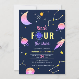 Reach Four the Stars 4th Birthday Invitation