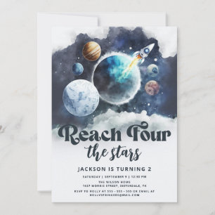Reach Four the Stars Galaxy Modern 4th Birthday Invitation
