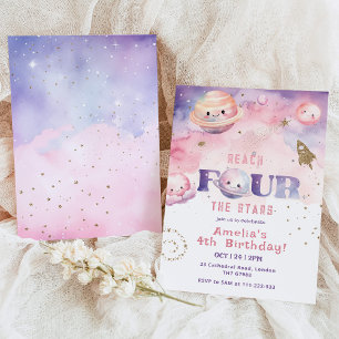 Reach Four the stars Girl Space birthday Invitation