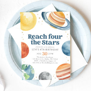 Reach Four the Stars Outer Space 4th Birthday Invitation