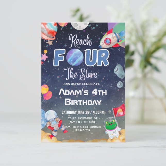 Reach FOUR The Stars Outer Space Fourth Invitation (Standing Front)