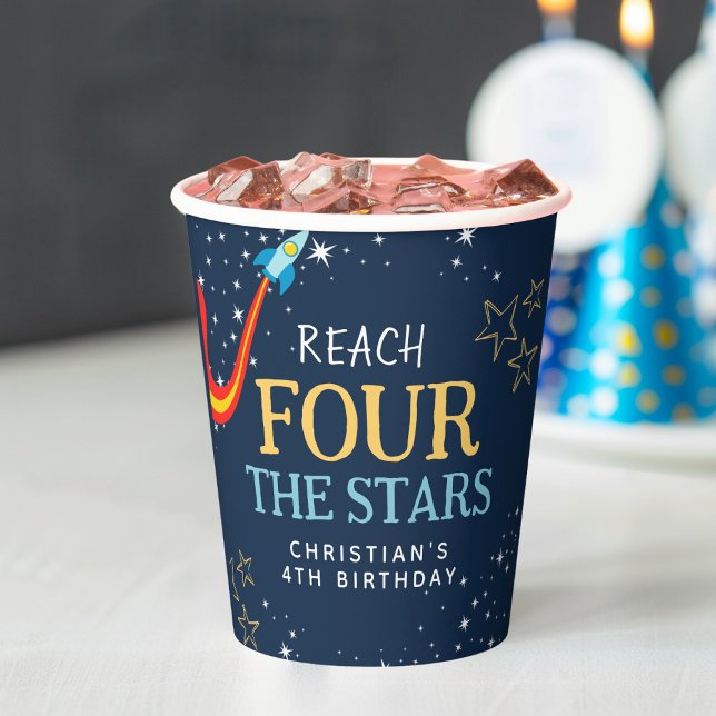 Reach Four The Stars Space 4th Birthday  Paper Cups (Creator Uploaded)