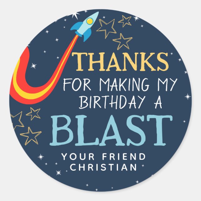 Reach Four The Stars Space Birthday Thank You  Classic Round Sticker (Front)