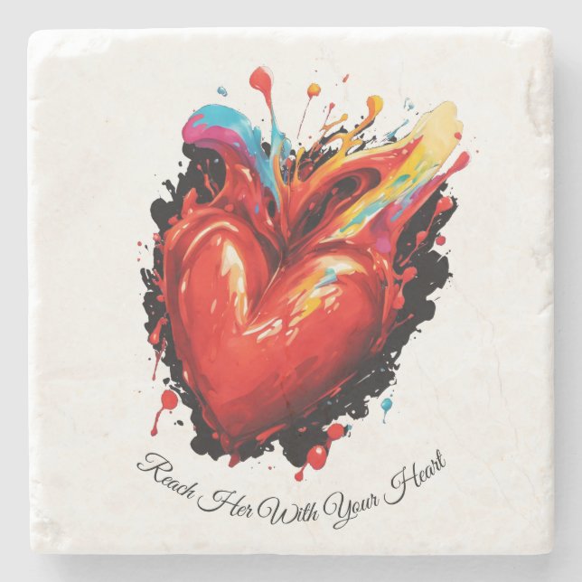 Reach Her With Your Heart Stone Coaster (Front)