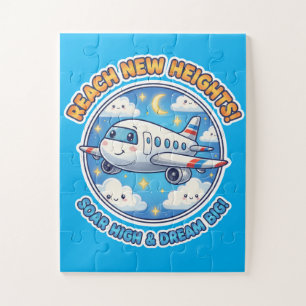 Reach New Heights! Dream Big - Cheerful  Airplane Jigsaw Puzzle