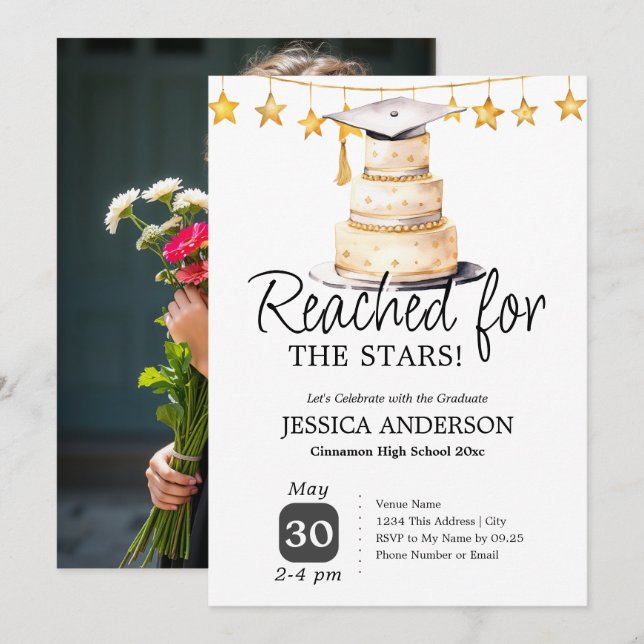 Reached for the Stars Graduation Party One Photo  Invitation (Front/Back)