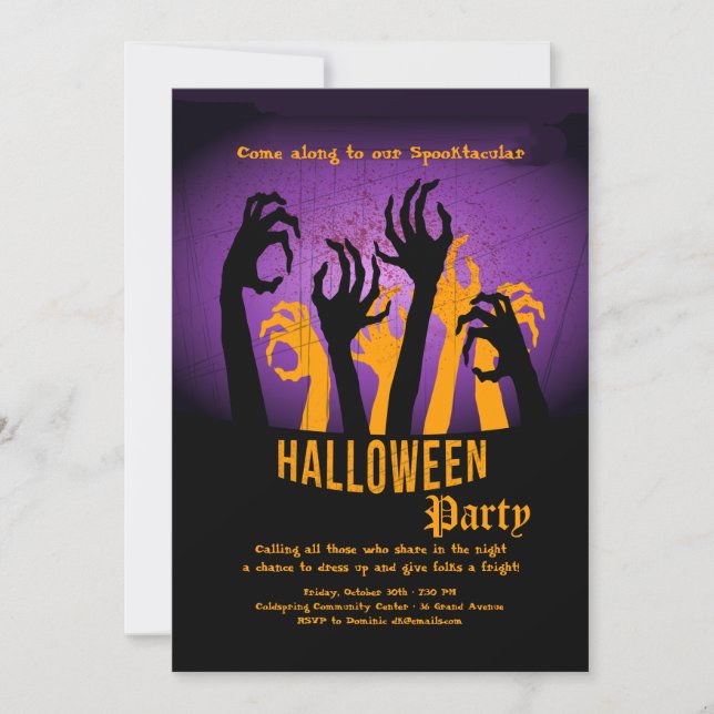 Reaching Hands Halloween Party Invitation (Front)