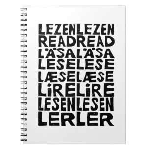 Read 8 Languages Lino Print Spiral Photo Notebook