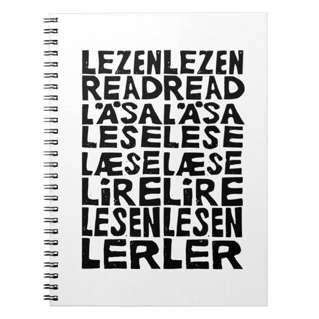 Read 8 Languages Lino Print Spiral Photo Notebook (Front)