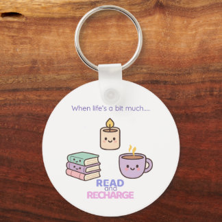Read And Recharge Keyring Kawaii Book Lover Gift