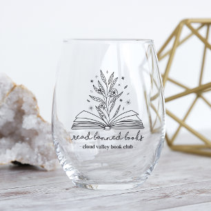 Read Banned Books Blooming Floral Personalised Stemless Wine Glass