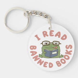 Read Banned Books Funny Frog Reading Key Ring