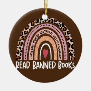 Read Banned Books Leopard Rainbow For Book Lovers Ceramic Ornament
