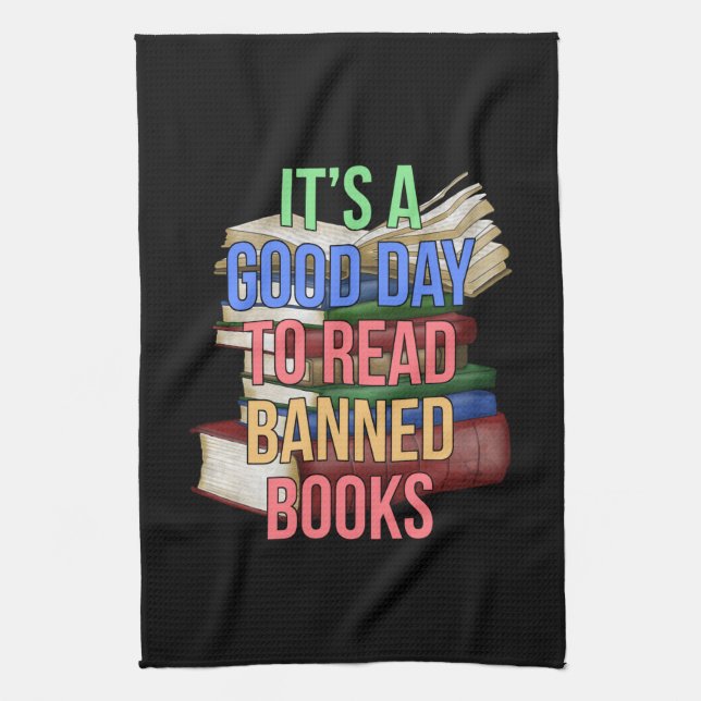 Read Banned Books Librarian Bookworm Book Reader Tea Towel (Vertical)