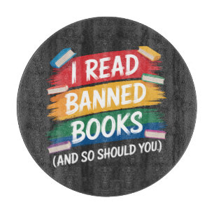 read banned books librarian week cutting board