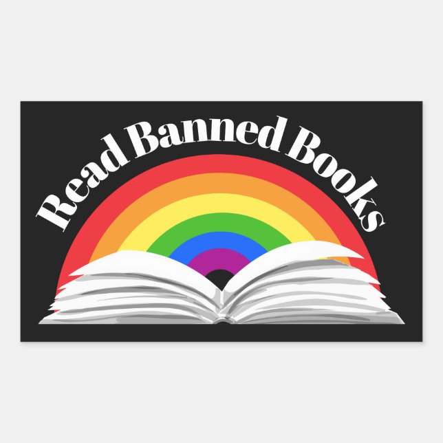 Read Banned Books Rainbow Rectangular Sticker (Front)