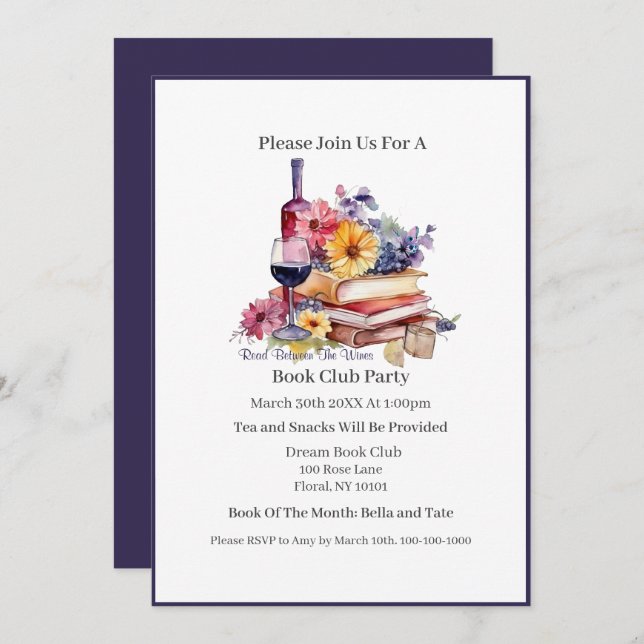Read Between the Wines, Book Club Invitation (Front/Back)