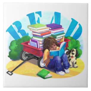 READ Book Wagon Art Ceramic Tile