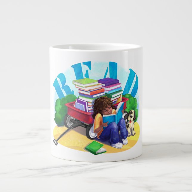 READ Book Wagon Art Large Coffee Mug (Front)