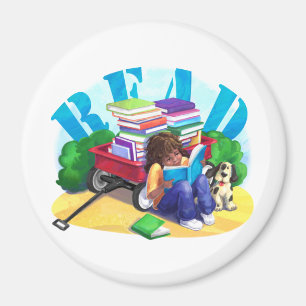 READ Book Wagon Art Magnet
