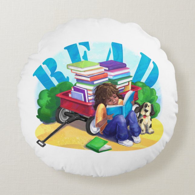 READ Book Wagon Art Round Cushion (Front)