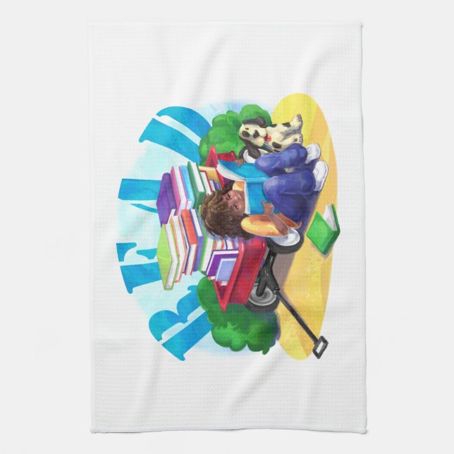 READ Book Wagon Art Tea Towel (Vertical)