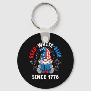 Read Books 4th of July Gnome Red White Blue Fun Key Ring