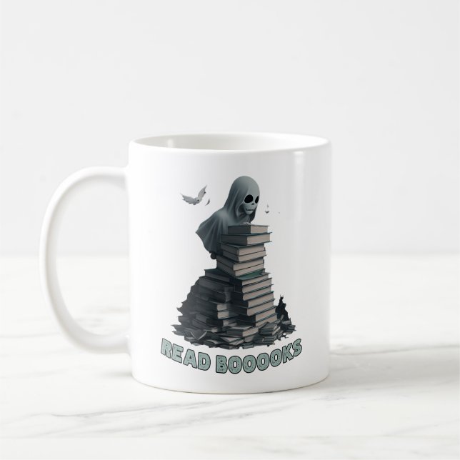 Read booooks, Ghost reading books Coffee Mug (Left)
