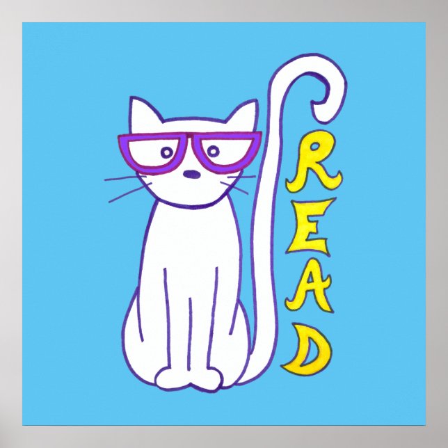 Read Cat with Glasses for Classroom Reading Nook Poster (Front)